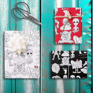 UFO, Alien, Bigfoot, Mothman, Dogman, Cryptids Geschenkpapier Set