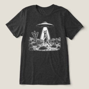 UFO-Alien-Katzen-Entführung Retro-Holzschnitt Tri-Blend Shirt
