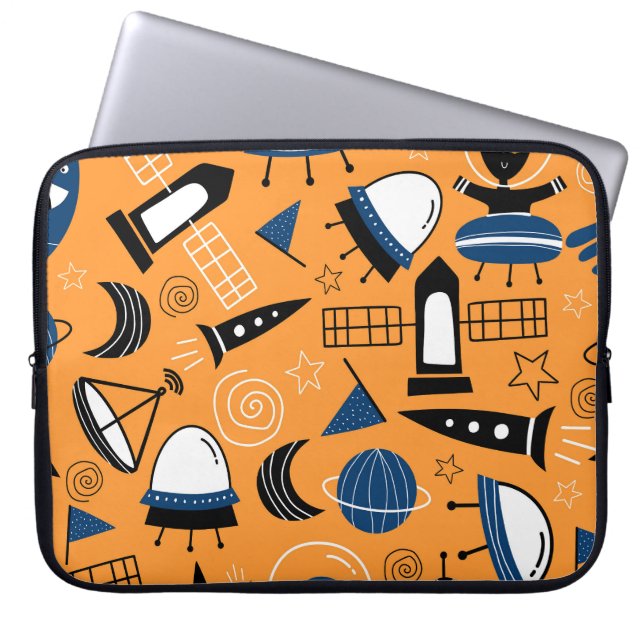 UFO-Alien, Raumschiffe, Kindermuster Laptopschutzhülle (Vorderseite)