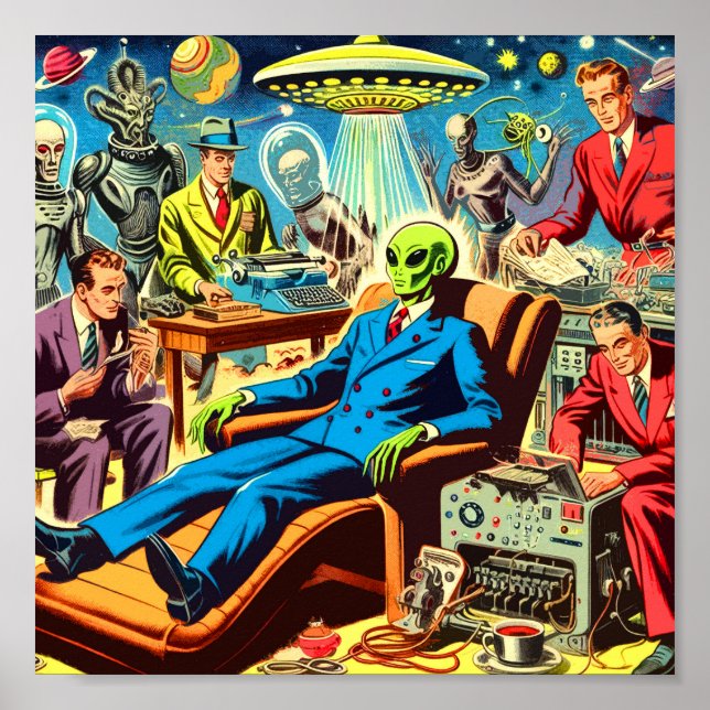 Ufo Alien Sci-fi Retro Comic Poster (Vorne)