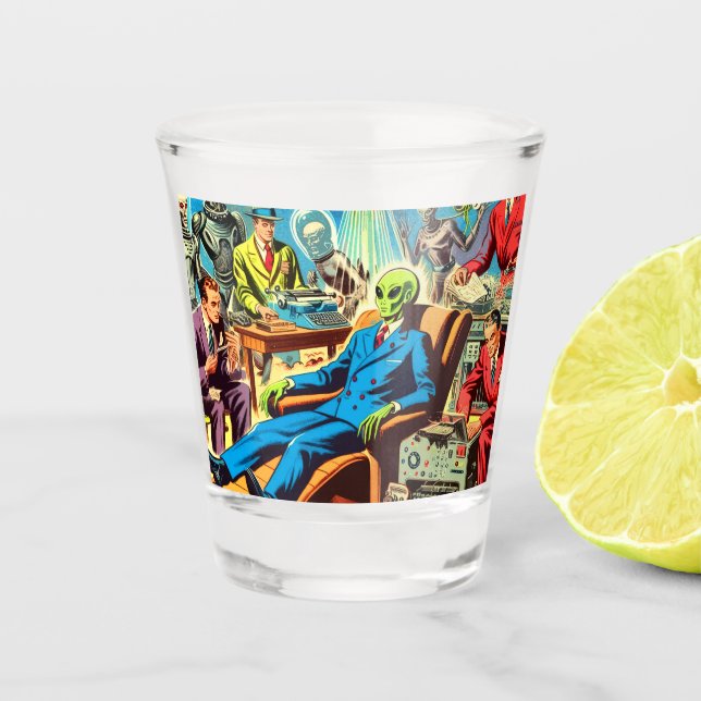 Ufo Alien Sci-fi Retro Comic Schnapsglas (Vorderseite)