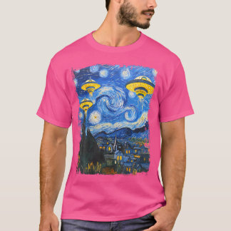 Ufo Alien Starry Night Van Gogh Men Women Kids Boy T-Shirt