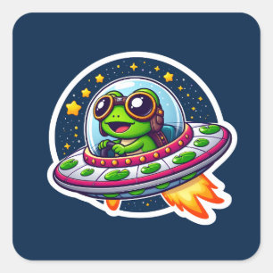 UFO Baby Frog Quadratischer Aufkleber