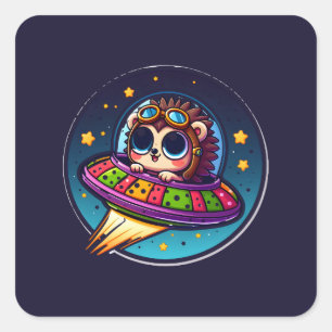 UFO Baby Igel Quadratischer Aufkleber