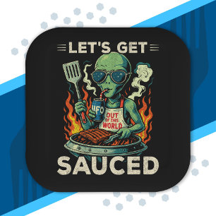 UFO BBQ Grill Picknick Lasst Uns Saucen Alien Lust Pappteller