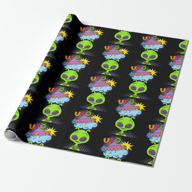 Ufo Cartoon Geschenkpapier (Ungerollt)