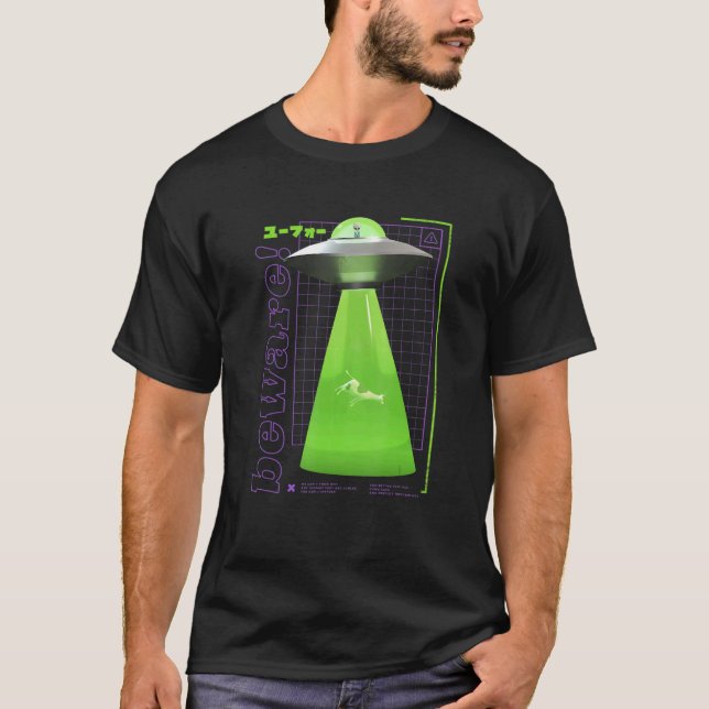 Ufo Conspiracy Martians Vaporwave Alien Abduct T-Shirt (Vorderseite)