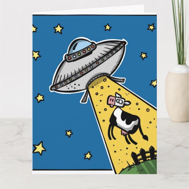 UFO COW ABDUCTION FUNNY BIRTHDAY CARD KARTE (Vorderseite)