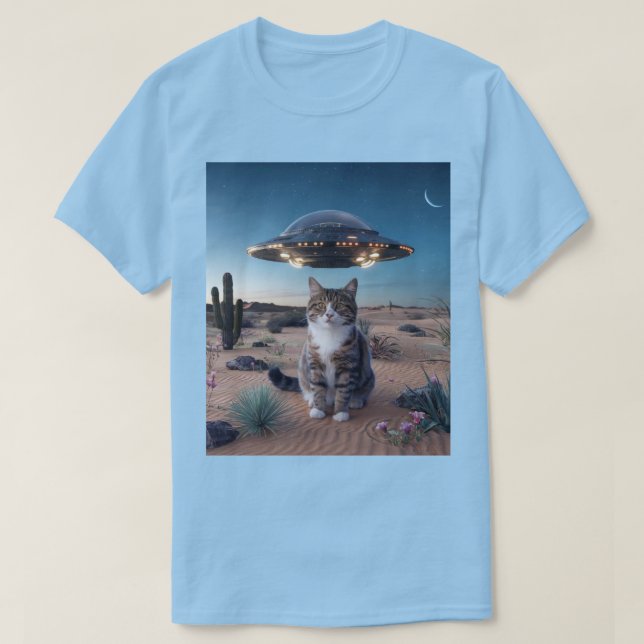 UFO Desert Cat Light Blue T - Shirt (Design vorne)