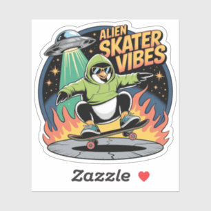 UFO-Entführung eines Skater-Pinguin-Aliens Aufkleber