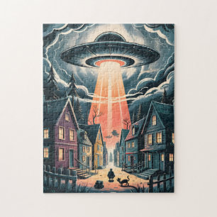 UFO-Entführungsnacht-Straßenillustration