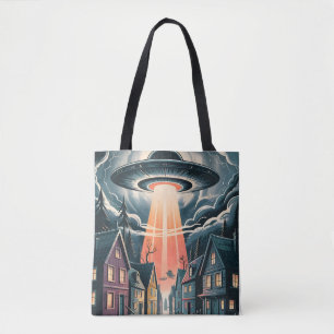 UFO-Entführungsnacht-Straßenillustration Tasche