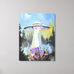 UFO-Entführungsstrahl im Wald Leinwanddruck