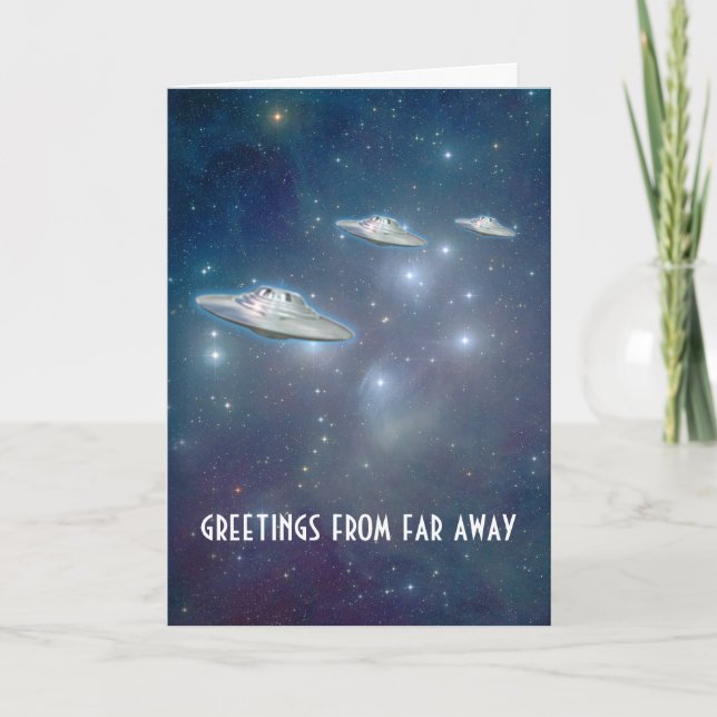 UFO "Fertig weg" Grußkarte Feiertagskarte (Vorderseite)