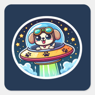 UFO Funny Puppy Quadratischer Aufkleber