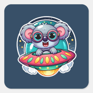UFO Happy Koala Quadratischer Aufkleber