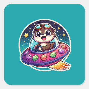 UFO Happy Otter Quadratischer Aufkleber