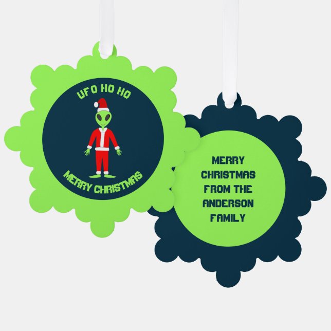 UFO Ho Po Weihnachtszeit Alien Custom Ornament Karte (Vorderseite/Rückseite)