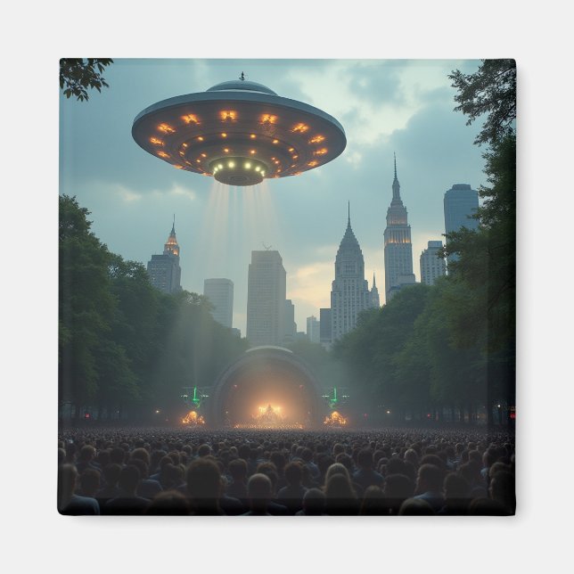UFO Hovering Over a Central Park Concert 2035 Magnet (Vorne)