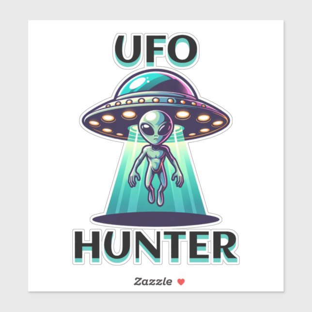 UFO Hunter | Kunst mit UFO und Alien Aufkleber (Blatt)