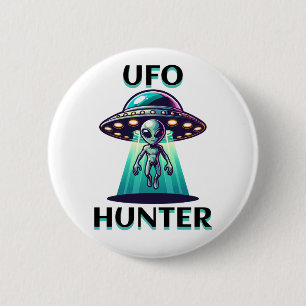 UFO Hunter Kunst mit UFO und Alien Button