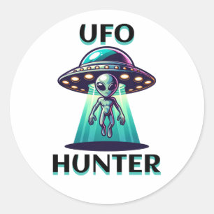 UFO Hunter   Kunst mit UFO und Alien Runder Aufkleber