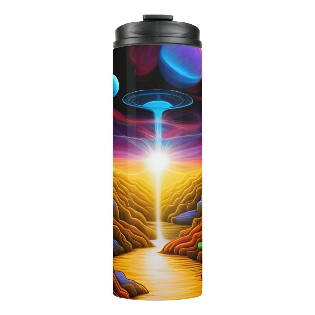 UFO in der Fantasiewelt Thermosbecher (Vorderseite)