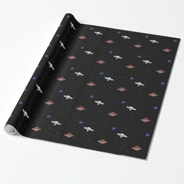 UFO in der Raumillustration Geschenkpapier (Ungerollt)
