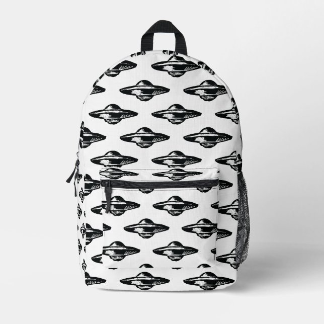 UFO, minimaler Schwarz-Weiß-zeichn, benutzerdefini Bedruckter Rucksack (Vorderseite)
