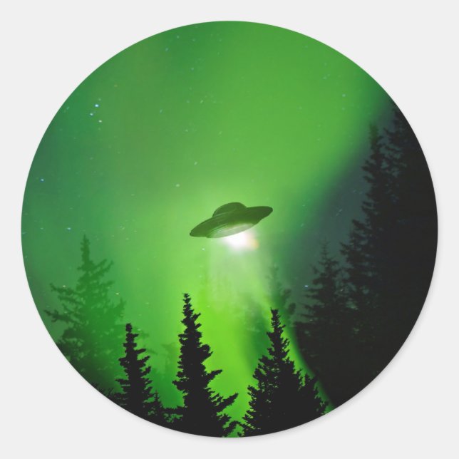 UFO mit Nordlicht Runder Aufkleber (Vorderseite)
