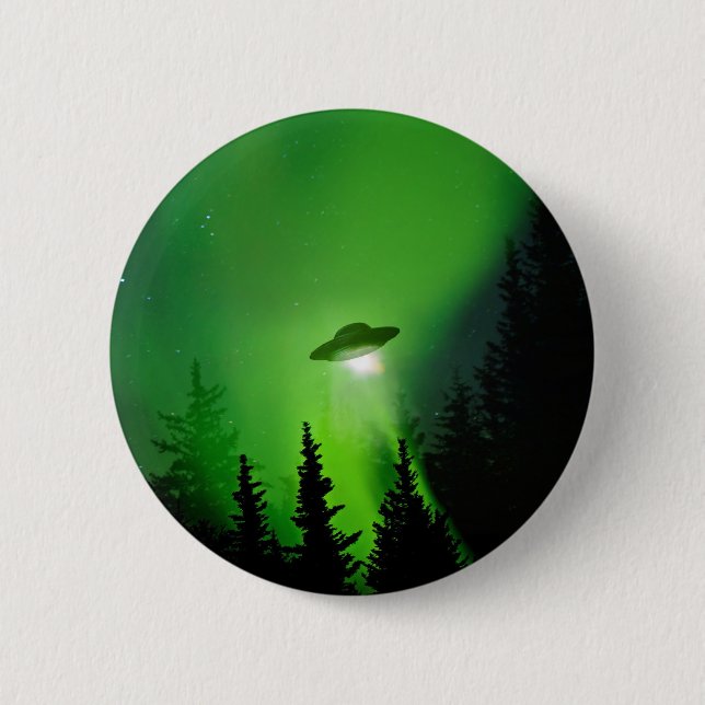 UFO mit Nordlichtern Button (Vorderseite)