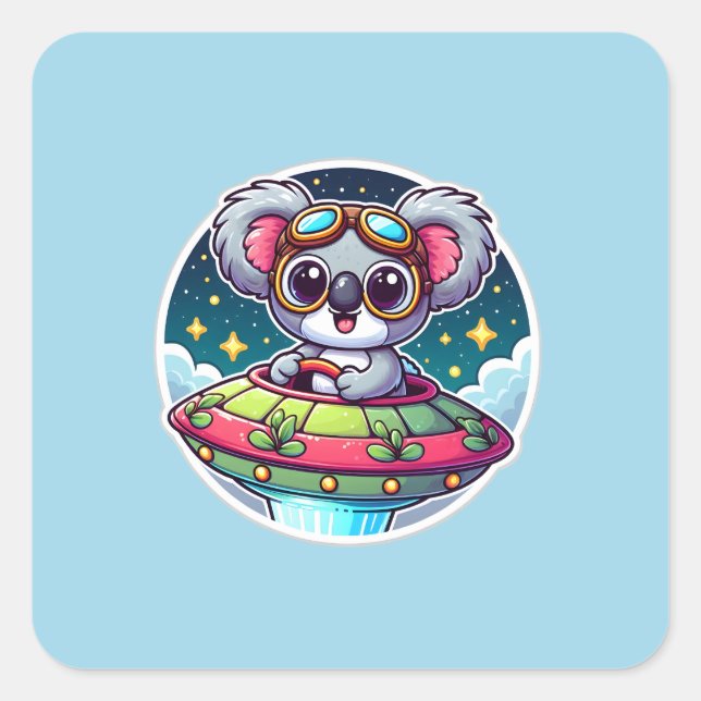 UFO Niedlich Koala Quadratischer Aufkleber (Vorderseite)