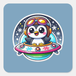 UFO Niedlich Penguin Quadratischer Aufkleber