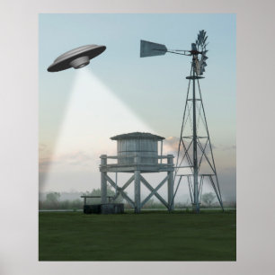 UFO Over a Countryside Poster