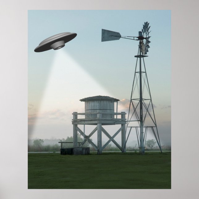 UFO Over a Countryside Poster (Vorne)