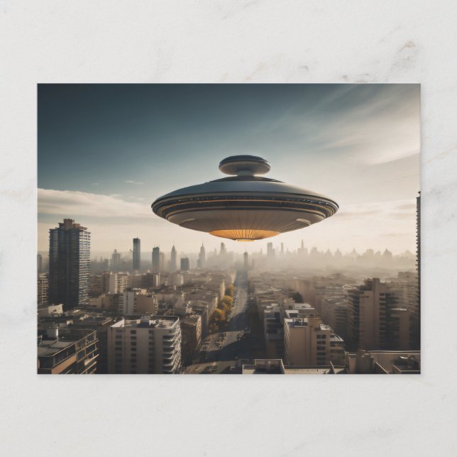 UFO Over City Postkarte (Vorderseite)