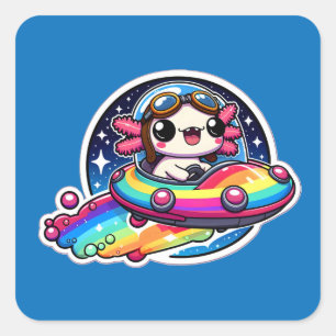 UFO Rainbow Axolotl Quadratischer Aufkleber
