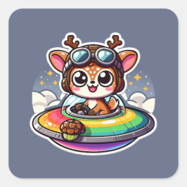 UFO Rainbow Deer Quadratischer Aufkleber