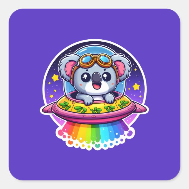 UFO Rainbow Koala Quadratischer Aufkleber (Vorderseite)