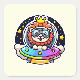 UFO Rainbow Lion Quadratischer Aufkleber