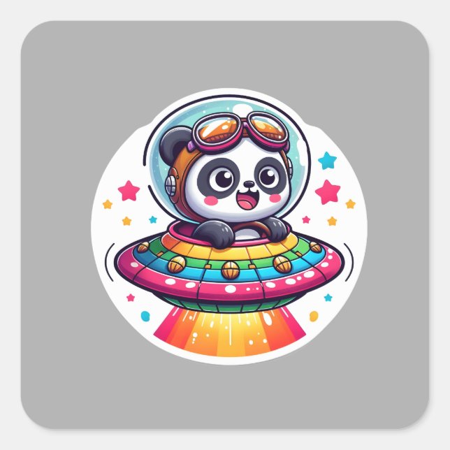 UFO Rainbow Panda Quadratischer Aufkleber (Vorderseite)
