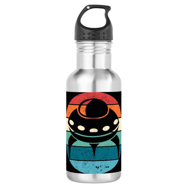 UFO Retro Sunset Edelstahlflasche (Vorderseite)