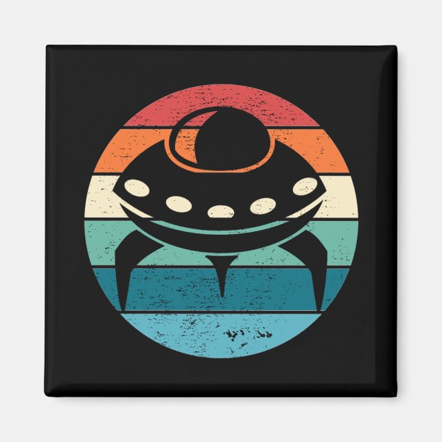 UFO Retro Sunset Magnet (Vorne)