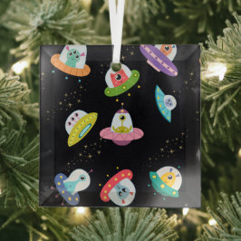 UFO SHIPS PATTERN ORNAMENT AUS GLAS