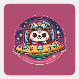 UFO Space Igel Quadratischer Aufkleber