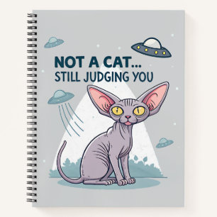 UFO-Sphynx-Katze-Beurteilung sarkastische Cartoon- Notizbuch
