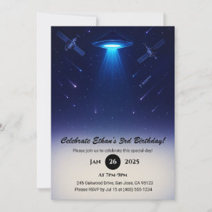 UFO Spotlight Meteor Space Illustration Geburtstag Einladung