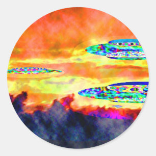 UFO Sunrise Runder Aufkleber