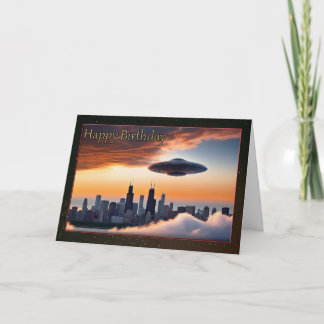 UFO sur la carte d'anniversaire du jeune garçon de