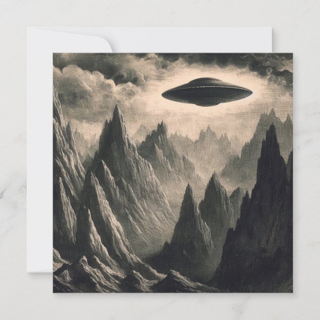 UFO über Berge Fliegender Saucer-Space-Außerirdisc Karte (Vorderseite)